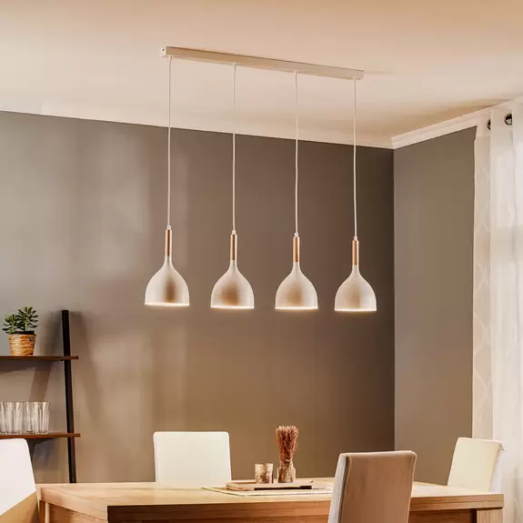 Lampenwelt Hängeleuchte Noak 4-flg. lang weiß/Holz natur Neueste Stile