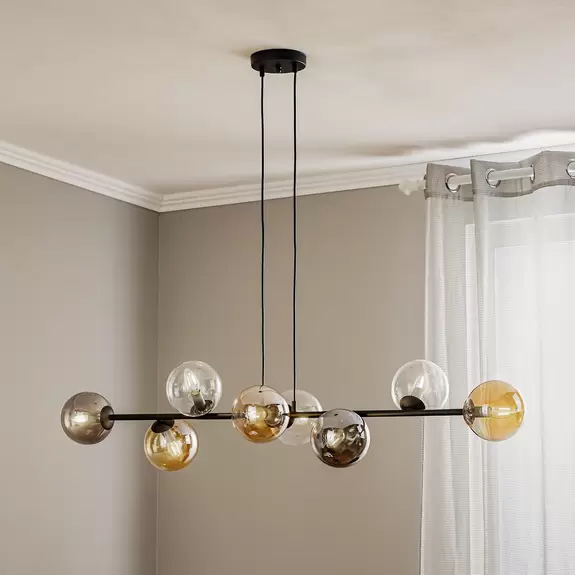 Lampenwelt Hängeleuchte Glassy, 8-flammig, schwarz, grafit/amber/klar Outlet