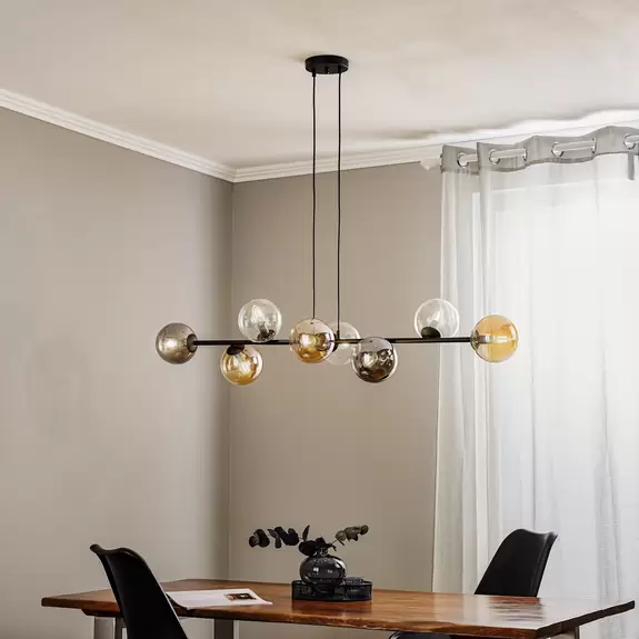Lampenwelt Hängeleuchte Glassy, 8-flammig, schwarz, grafit/amber/klar Outlet