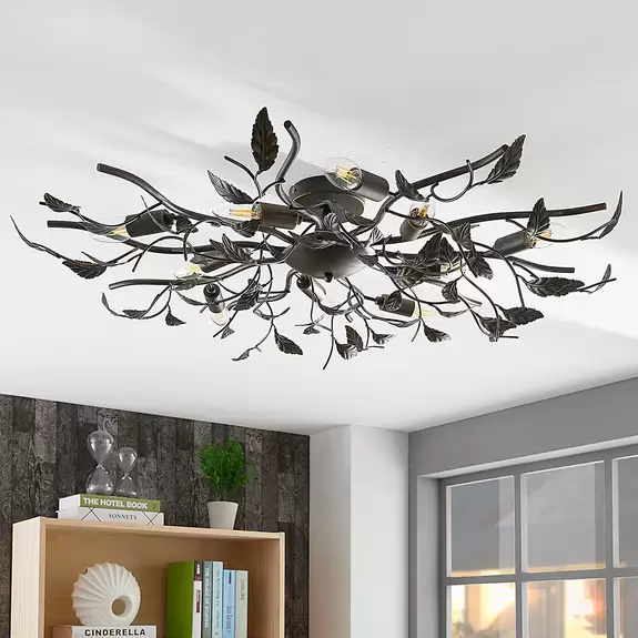 Lampenwelt Lindby Deckenlampe Yos, 10-flg., 95 cm, schwarz-gold, Metall Günstiger Verkauf