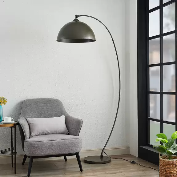 Lampenwelt Lindby Bogenstehlampe Jonera, Fußschalter, dunkelgrau, Stahl Fabrik Onlineshop