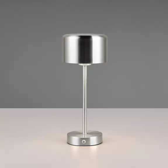 Lampenwelt LED-Akku-Tischleuchte Jeff, nickelfarben, Höhe 30 cm, Metall Tiefpreis