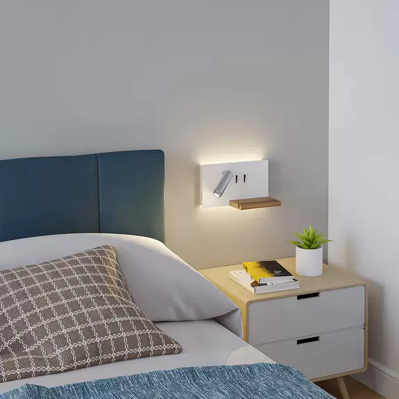 Lampenwelt Lucande LED-Wandlampe Kimo, weiß/nickel, Alu, USB, Ablage Begrenzte Freigabe