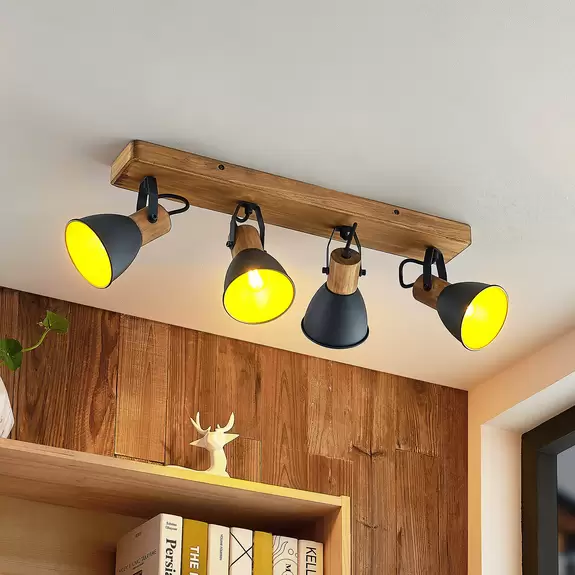 Lampenwelt Lindby Merela Strahler, Holz, schwarz, vierflammig Discount Store für neue Produkte