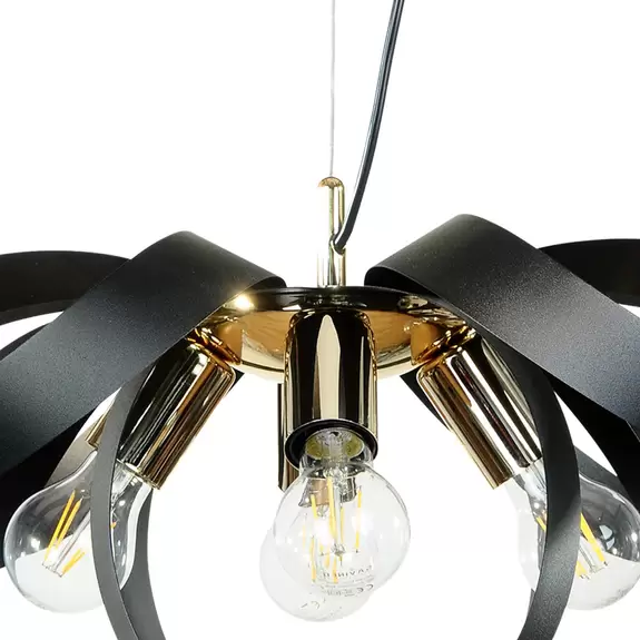 Lampenwelt Euluna Hängeleuchte Petla, schwarz/gold, Metall, Ø 65 cm Hotsell