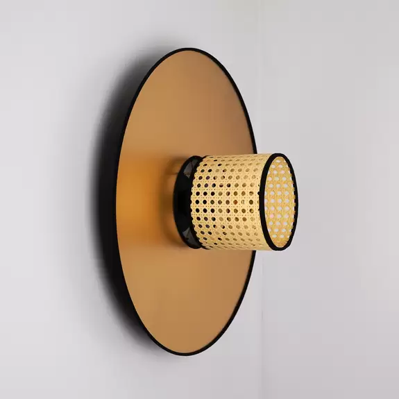 Lampenwelt Euluna Wandleuchte Manila, goldfarben, Rattan, Ø 50 cm im Angebot