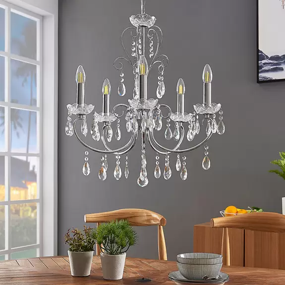 Lampenwelt Kronleuchter Solveig mit Kristallen, 5-fl., chrom Black Friday