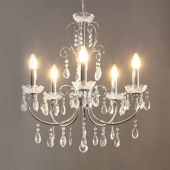 Lampenwelt Kronleuchter Solveig mit Kristallen, 5-fl., chrom Black Friday