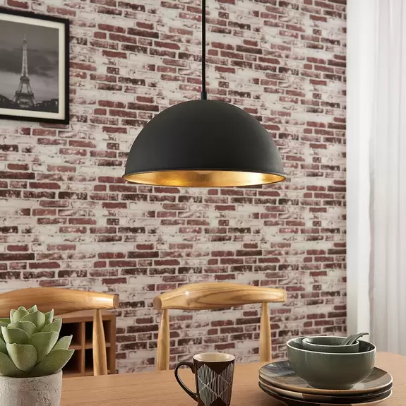 Lampenwelt Schwarz-goldene Pendelleuchte Leya Top Angebot