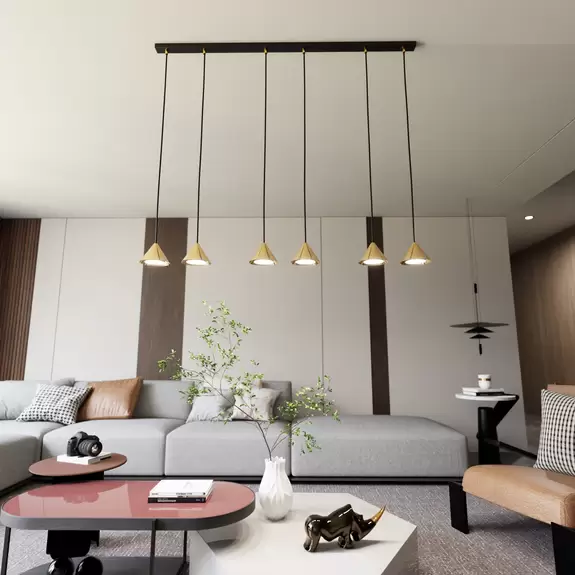 Lampenwelt Pendelleuchte Elit, 6-flammig, goldfarben, Metall Neueste Mode