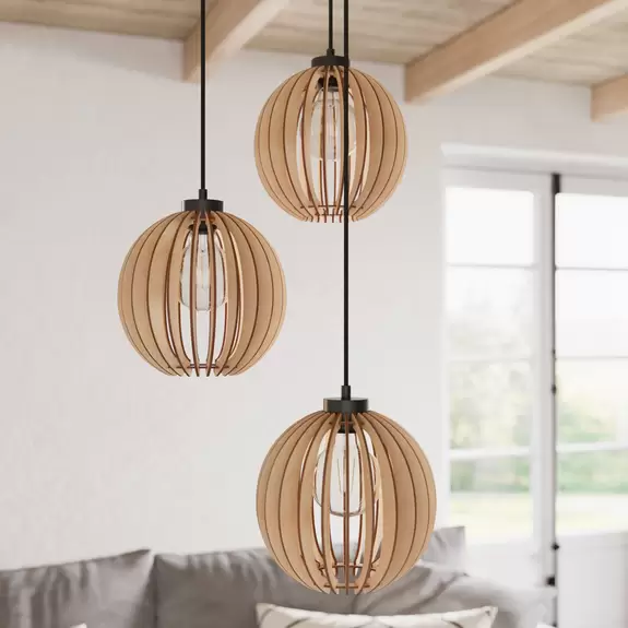 Lampenwelt Envostar Clay Hängelampe Birkensperrholz 3fl rund Blitzangebot