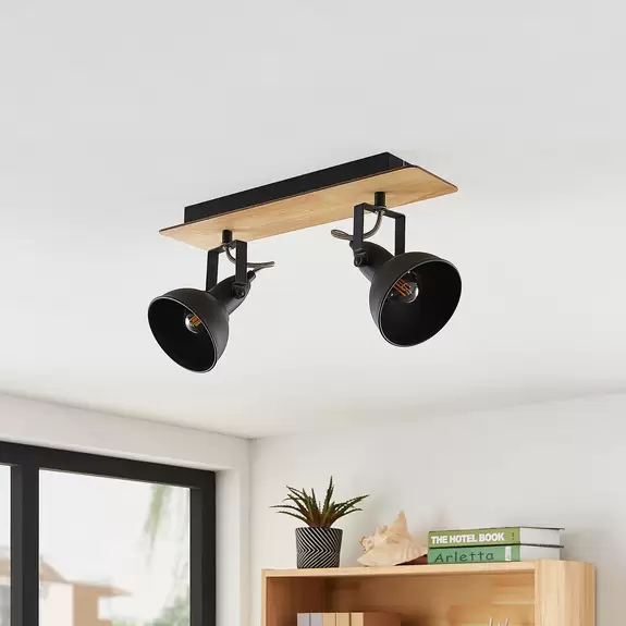 Lampenwelt Lindby Aylis Deckenlampe, 2-flg., 40 cm, schwarz, Holz, E14 Tägliche Deals