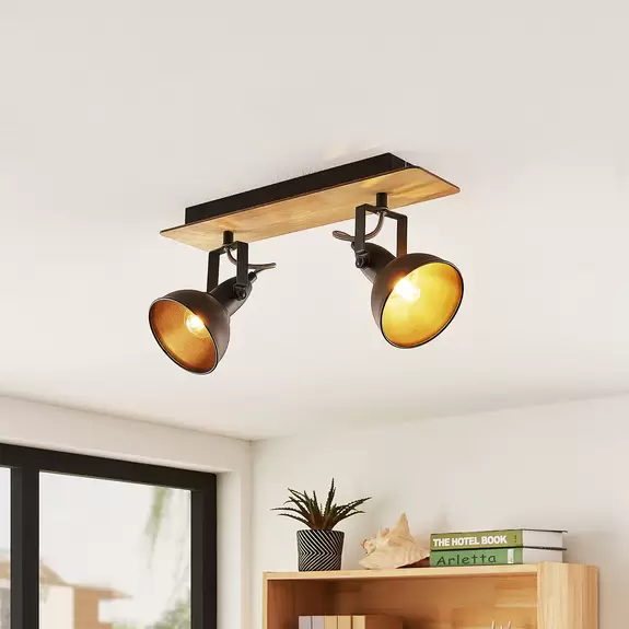Lampenwelt Lindby Aylis Deckenlampe, 2-flg., 40 cm, schwarz, Holz, E14 Tägliche Deals