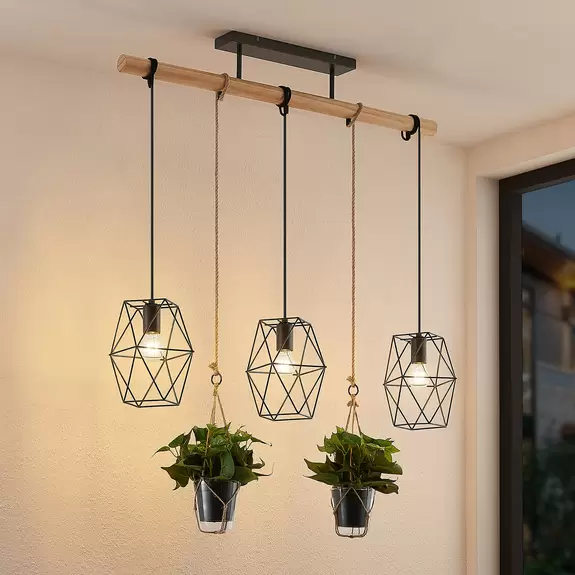 Lampenwelt Lindby Mercan Pendellampe mit Kunstpflanze, 3-fl Wochenangebot