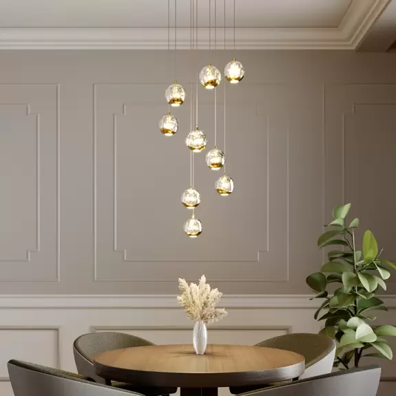 Lampenwelt Lucande LED-Hängelampe Hayley, 9-flammig, goldfarben, Glas Bis zu 50% Rabatt