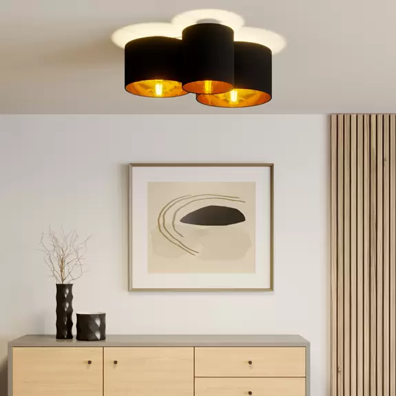 Lampenwelt Lindby Laurenz Deckenlampe, 3-fl., schwarz-gold Bis zu 65% Rabatt