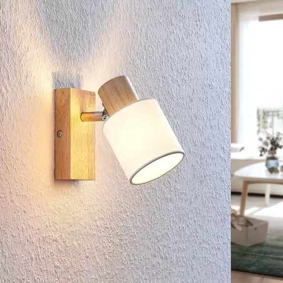 Lampenwelt Lindby Spot Wanessa, einflammig, Holz, weiß, E14, Höhe 14 cm Super Rabatt