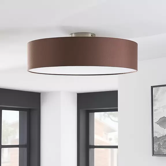 Lampenwelt Lindby Deckenleuchte Sebatin, Ø 50 cm, hellbraun, Stoff, E27 Riesige Rabatte