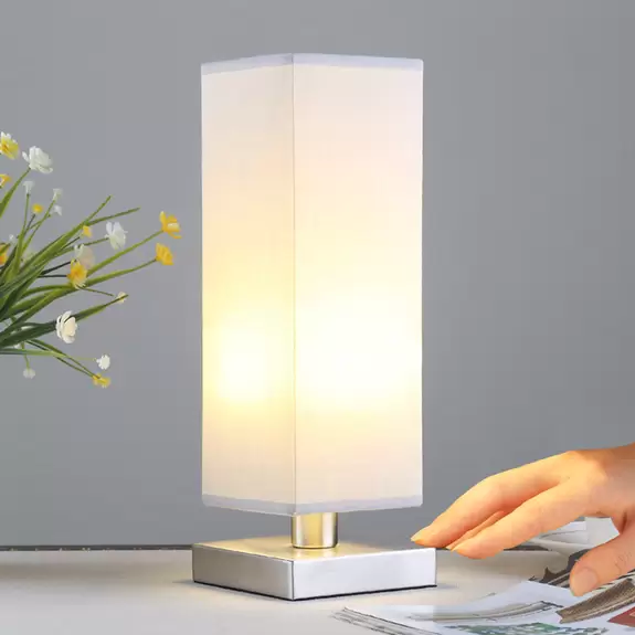 Lampenwelt Julina - Textil-Nachttischlampe in hellem Grau Cyber Monday