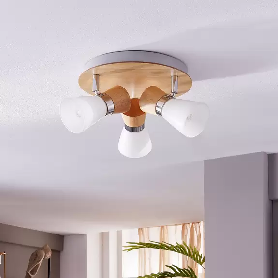 Lampenwelt Deckenrondell Vivica mit Holz-Bestandteilen Weihnachtsangebot