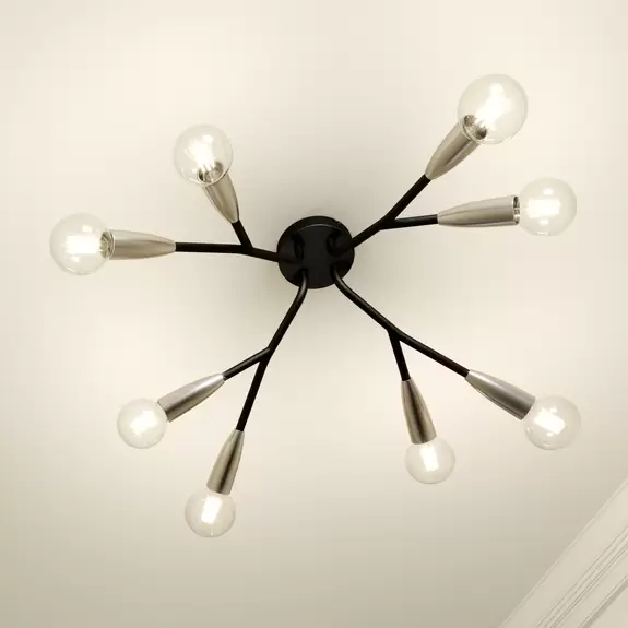 Lampenwelt Lucande Carlea Deckenlampe, 8-fl. schwarz-nickel Sonderangebote