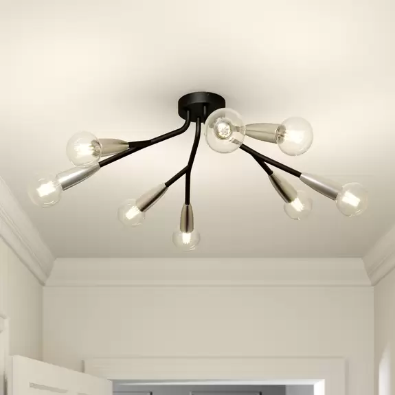 Lampenwelt Lucande Carlea Deckenlampe, 8-fl. schwarz-nickel Sonderangebote