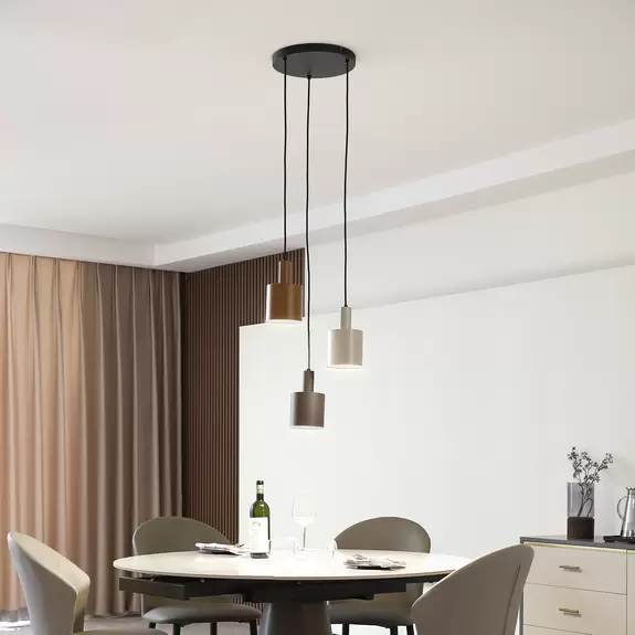 Lampenwelt Lindby Hängelampe Ovelia, schwarz/braun/beige, 3-flg., Eisen Bis zu 60% Rabatt