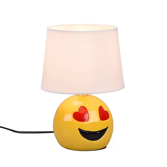 Lampenwelt Tischleuchte Lovely mit Smiley, Stoffschirm weiß Black Friday Preise