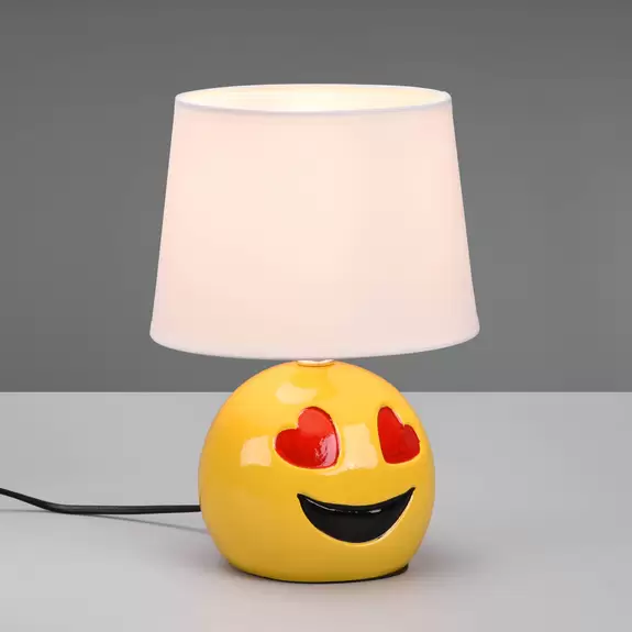 Lampenwelt Tischleuchte Lovely mit Smiley, Stoffschirm weiß Black Friday Preise
