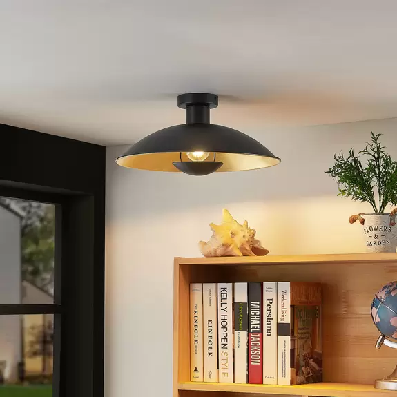 Lampenwelt Lindby Narisara Deckenlampe, schwarz-gold, 40 cm Meist gekauft