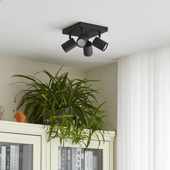 Lampenwelt Lindby Jorell Deckenspot, breit, schwarz, 4-flg Fabrik Onlineshop