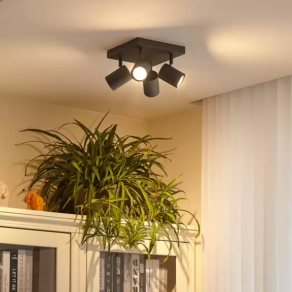 Lampenwelt Lindby Jorell Deckenspot, breit, schwarz, 4-flg Fabrik Onlineshop
