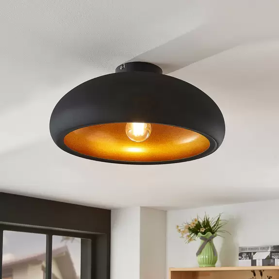 Lampenwelt Metall-Deckenlampe Gerwina, schwarz-gold Rabatt