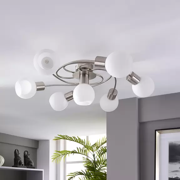 Lampenwelt Lindby Deckenleuchte Ciala, 7-flammig, nickelfarben, Glas Preisnachlass