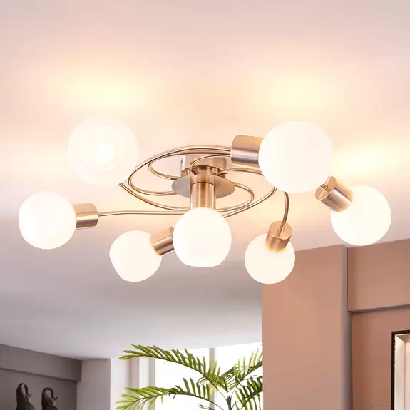 Lampenwelt Lindby Deckenleuchte Ciala, 7-flammig, nickelfarben, Glas Preisnachlass