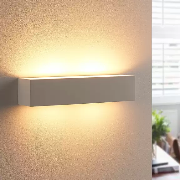Lampenwelt Lindby Tjada Wandlampe, 35 cm, weiß, Gips, G9, bemalbar Vatertagsangebot