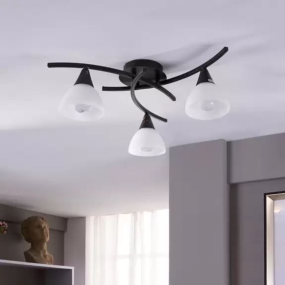 Lampenwelt Dreiflammige Deckenlampe Della, schwarz-gold Jubiläumsangebot