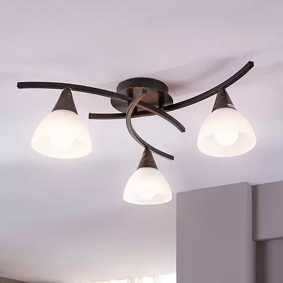 Lampenwelt Dreiflammige Deckenlampe Della, schwarz-gold Jubiläumsangebot