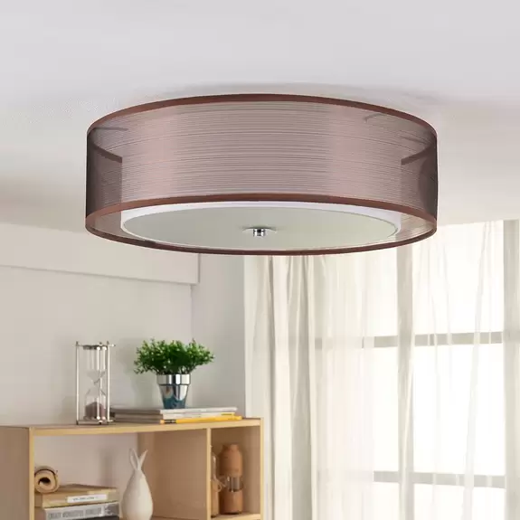 Lampenwelt Lindby Tobia Stoffdeckenlampe, Organza, braun Blitzangebot
