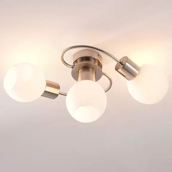 Lampenwelt Lindby Deckenleuchte Ciala, 3-flammig, nickelfarben, Glas VIP-Rabatte