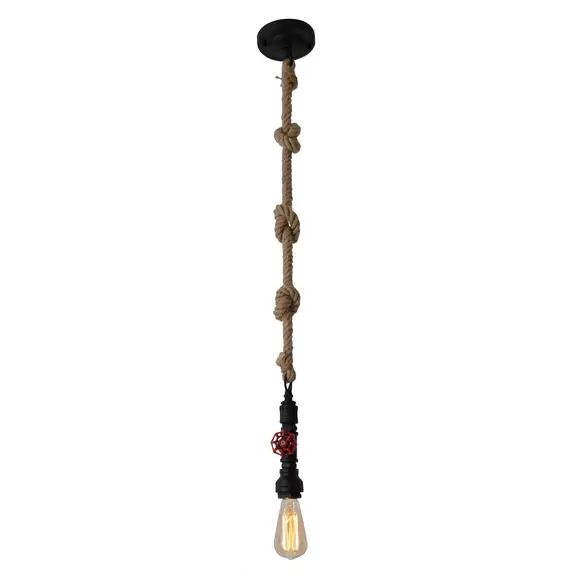 Lampenwelt Pendelleuchte Vintage mit Hanfseil - schwarz Limitierter Zeitrabatt