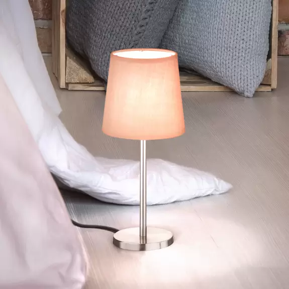 Lampenwelt Tischleuchte Eve Leinenschirm nickel/rosa Fabrik Onlineshop