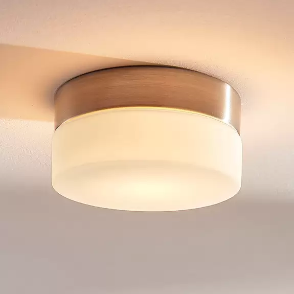 Lampenwelt Bad-Deckenlampe Amilia mit Glasschirm, Ø 11 cm Großer Ausverkauf