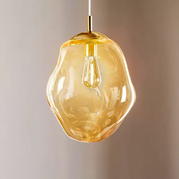 Lampenwelt Glas-Hängeleuchte Sol, Ø 35cm, schwarz/bernstein Exklusive Angebote