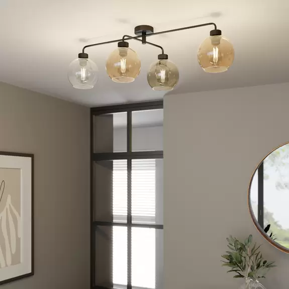 Lampenwelt Deckenlampe Cubus vierflammig klar/bernstein/grau Blitzangebot