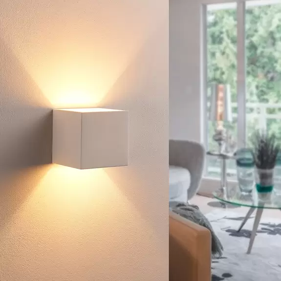 Lampenwelt Gipsleuchte Kay mit Up- und Downlight, 2er-Set Räumungsverkauf