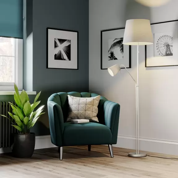 Lampenwelt Lindby Nantwin Stehleuchte, Stoffschirm, grau Tägliche Deals