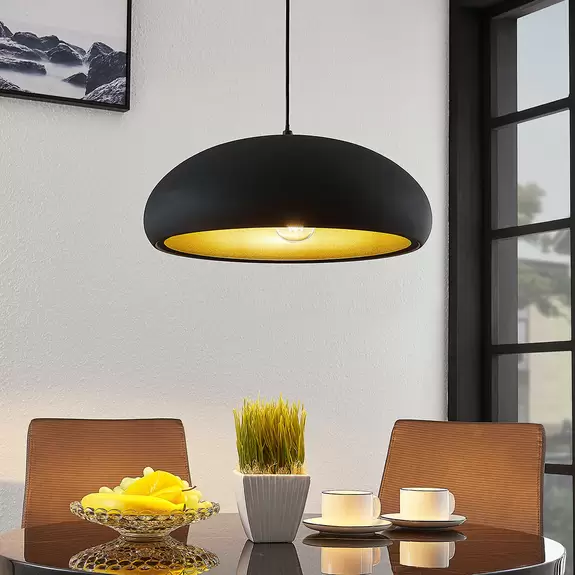 Lampenwelt Metall-Pendellampe Gerwina, schwarz-gold Tiefpreis