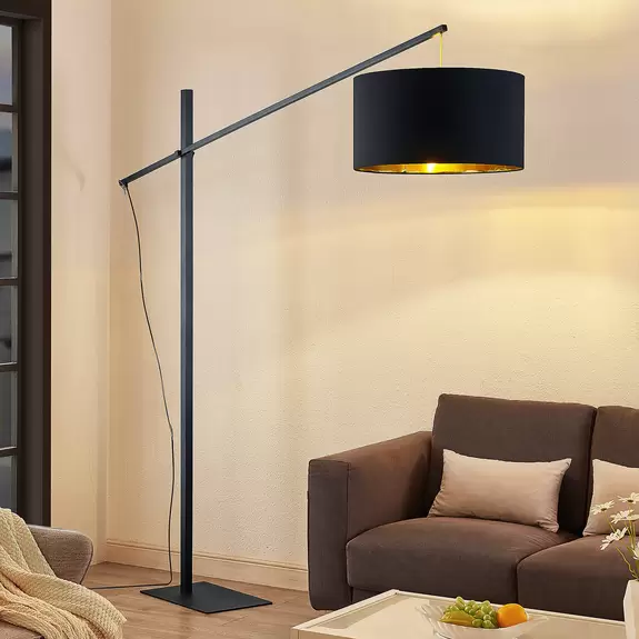 Lampenwelt Arcchio Mossa Bogen-Stehleuchte, schwarz-gold Letzte 2 Tage