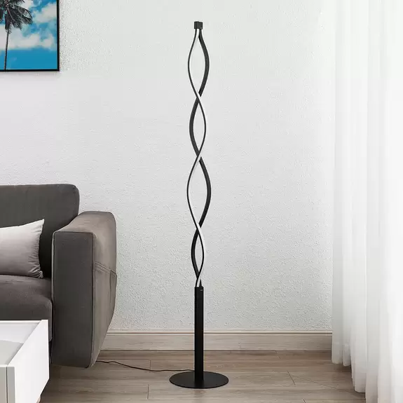 Lampenwelt Lindby Welina LED-Stehleuchte, gedreht, schwarz Nur für heute